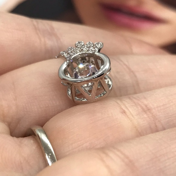 Sterling Silver 925 CZ Crown Necklace - Picture 5 of 6